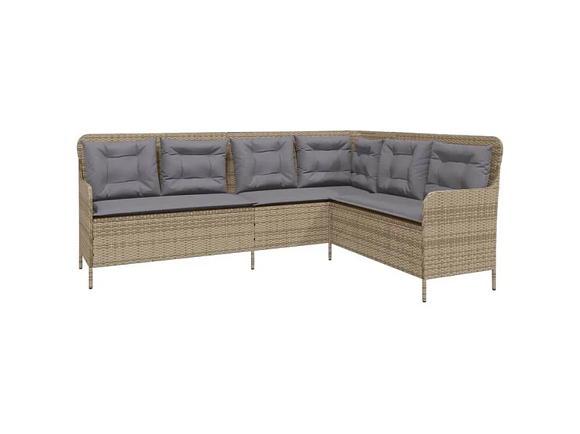 Canapé de jardin avec coussins forme de L beige résine tressée