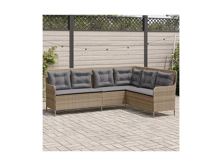 Canapé de jardin avec coussins forme de L beige résine tressée