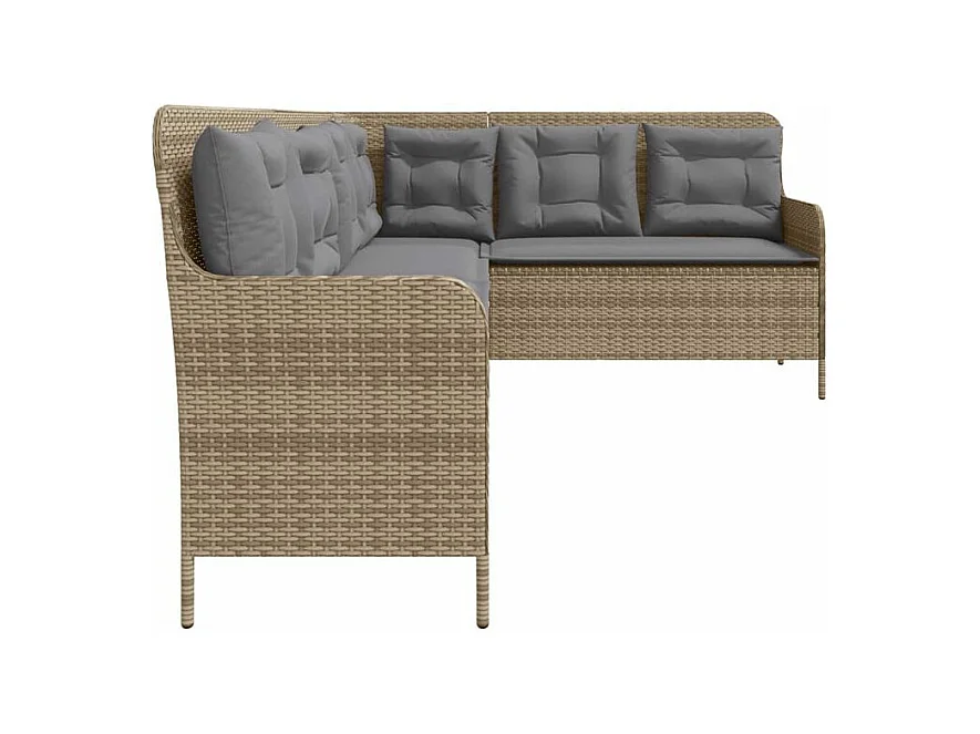 Canapé de jardin avec coussins forme de L beige résine tressée