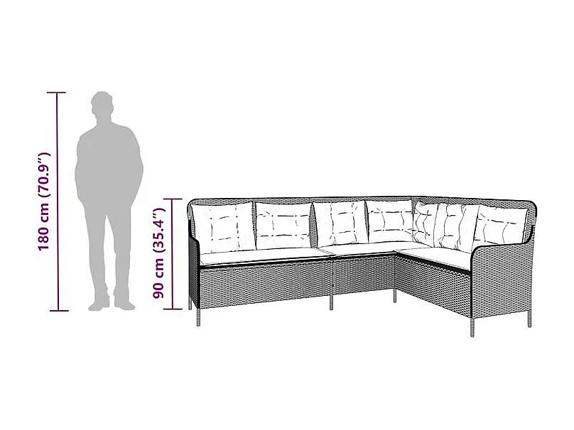 Canapé de jardin avec coussins forme de L beige résine tressée