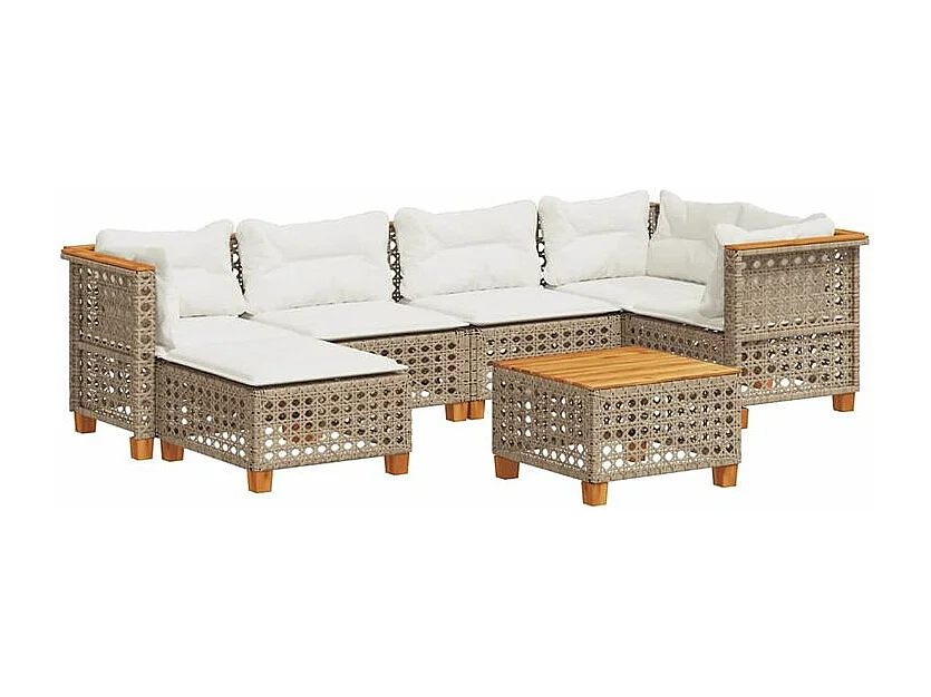 Salon de jardin avec coussins 7 pcs beige résine tressée