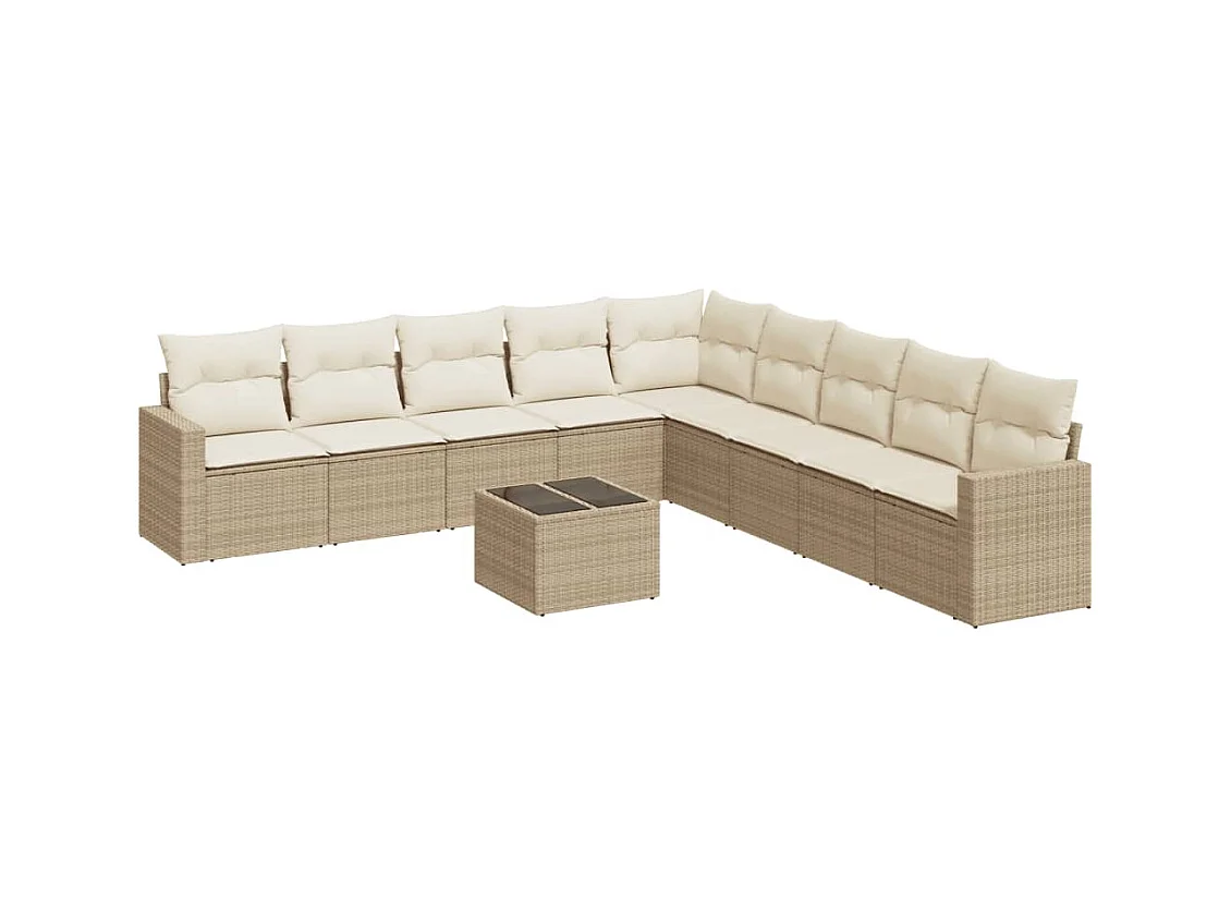 Salon de jardin avec coussins 10 pcs beige résine tressée