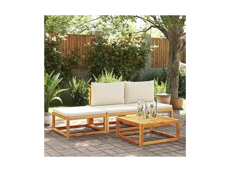 Repose-pied de jardin avec coussins bois massif d'acacia