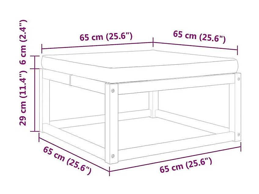 Repose-pied de jardin avec coussins bois massif d'acacia