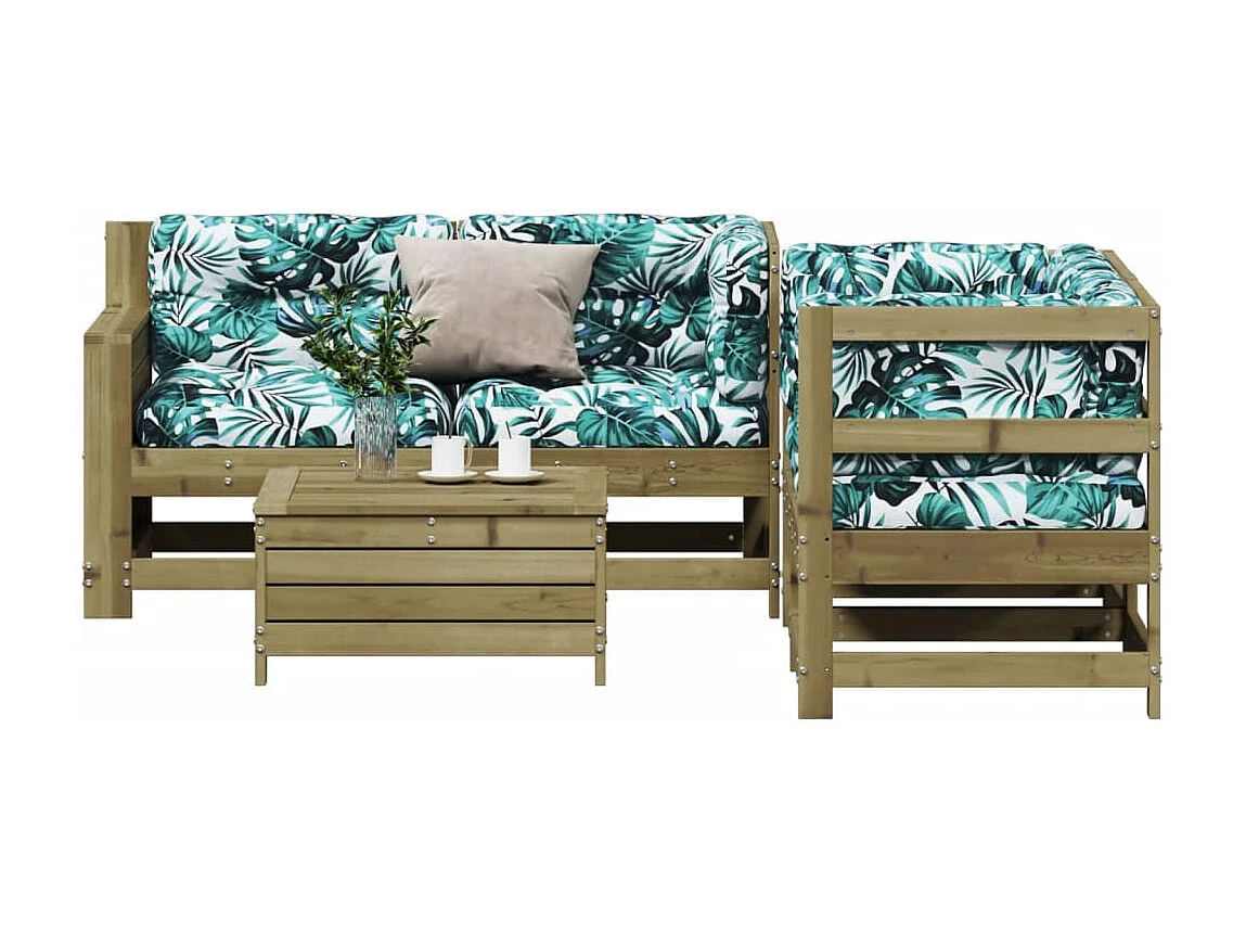 Salon de jardin 5 pcs avec coussins bois de pin imprégné
