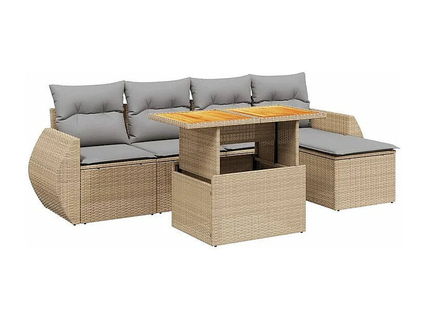 Salon de jardin avec coussins 6 pcs beige résine tressée