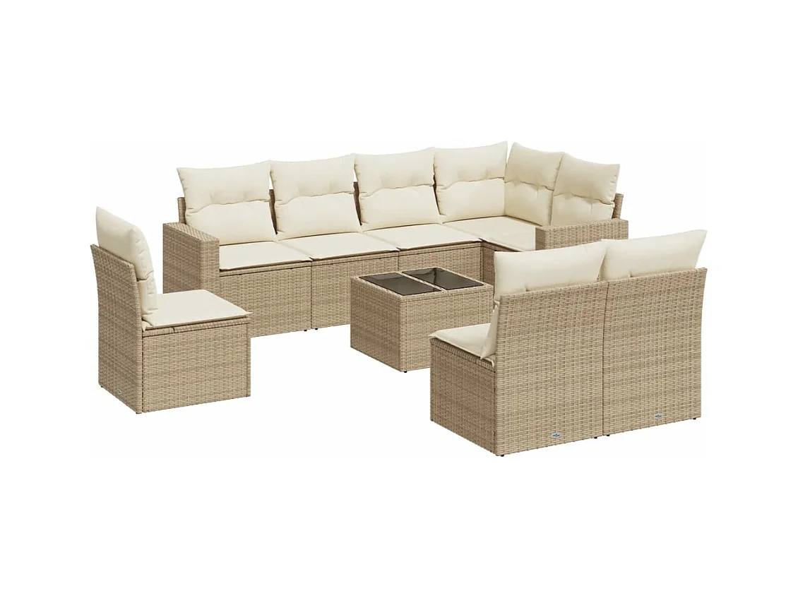 Salon de jardin avec coussins 9 pcs beige résine tressée