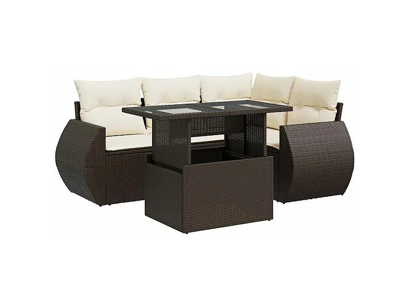 Salon de jardin avec coussins 5 pcs marron résine tressée