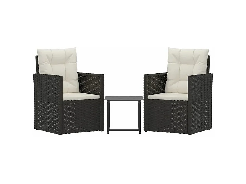 Salon de jardin avec coussins 3 pcs résine tressée noir