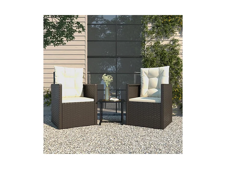 Salon de jardin avec coussins 3 pcs résine tressée noir