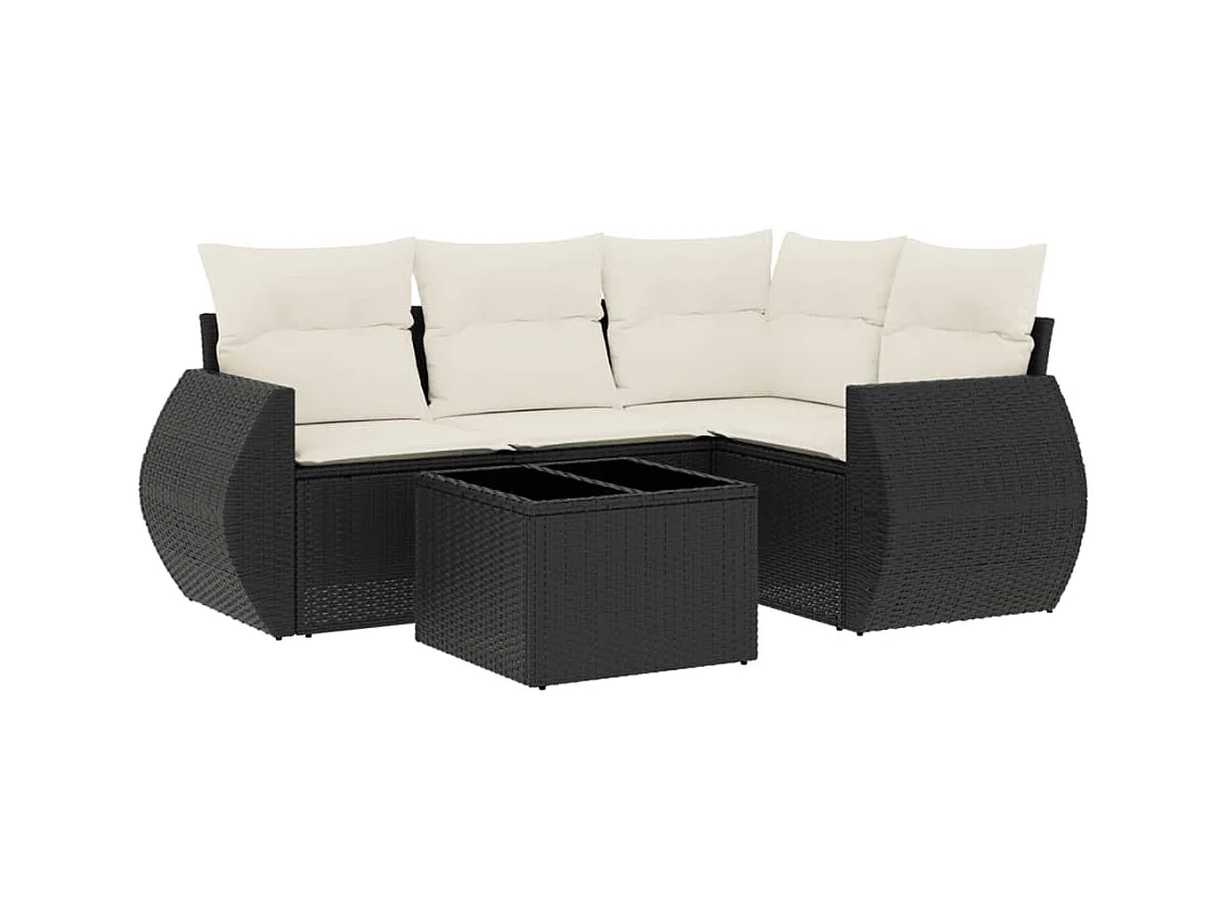 Salon de jardin 5 pcs avec coussins noir résine tressée