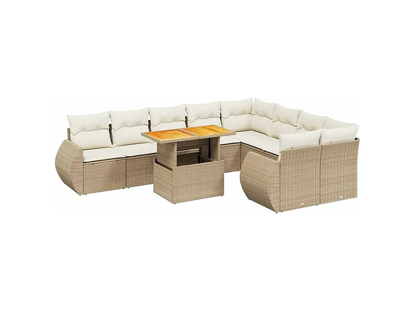 Salon de jardin avec coussins 10 pcs beige résine tressée