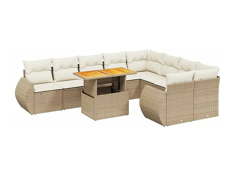 Salon de jardin avec coussins 10 pcs beige résine tressée