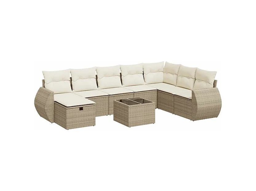 Salon de jardin avec coussins 9 pcs beige résine tressée