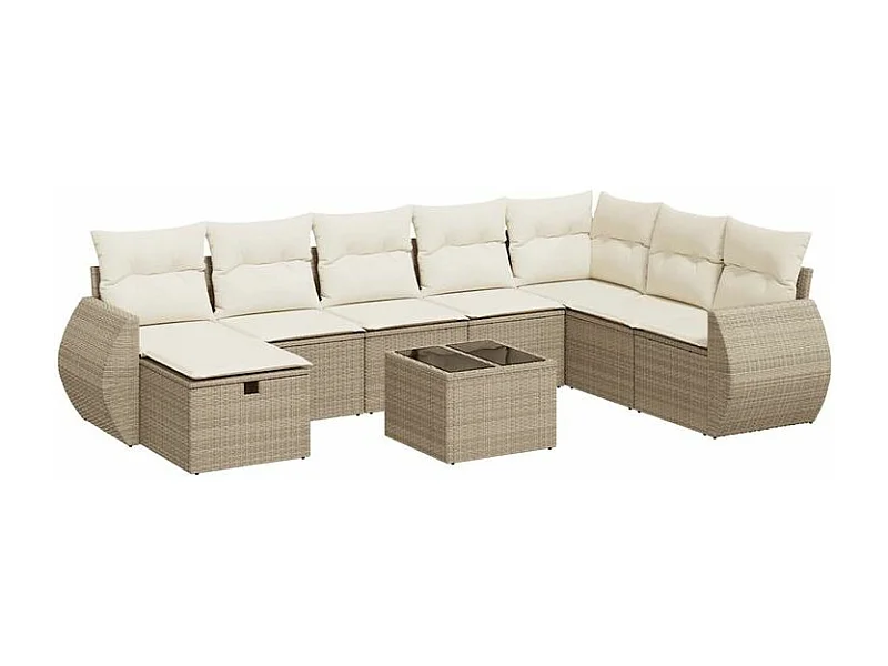 Salon de jardin avec coussins 9 pcs beige résine tressée