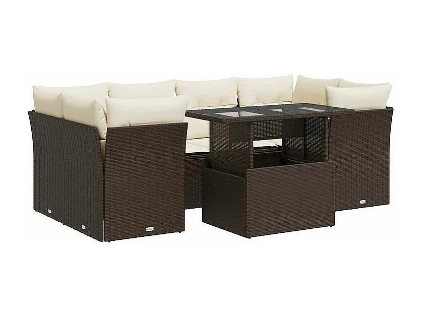 Salon de jardin avec coussins 7 pcs marron résine tressée