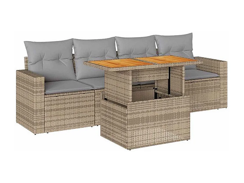 Salon de jardin avec coussins 5 pcs beige résine tressée