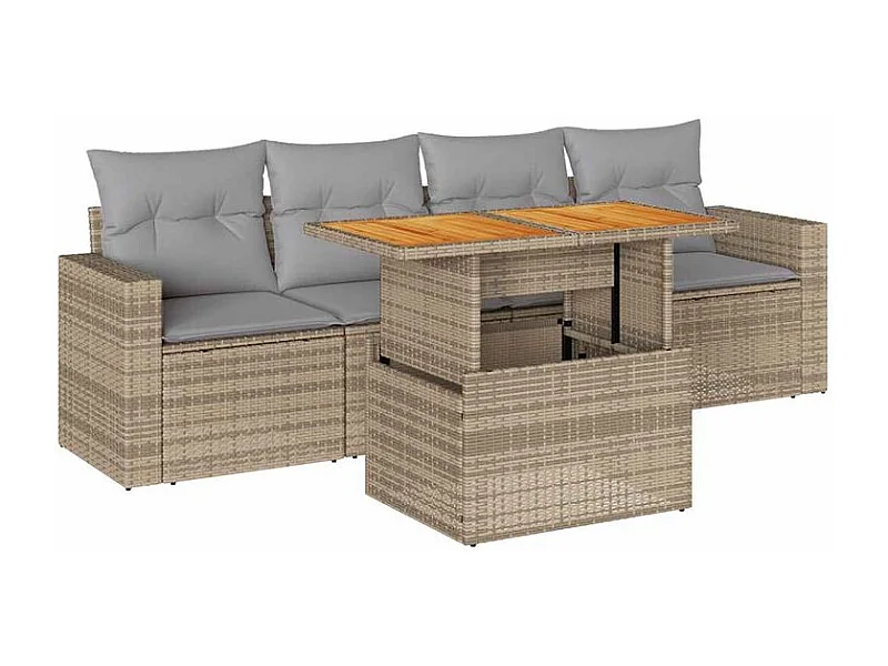 Salon de jardin avec coussins 5 pcs beige résine tressée