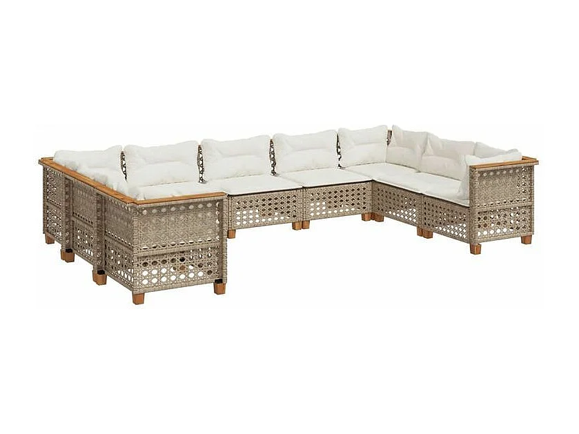 Salon de jardin avec coussins 9 pcs beige résine tressée