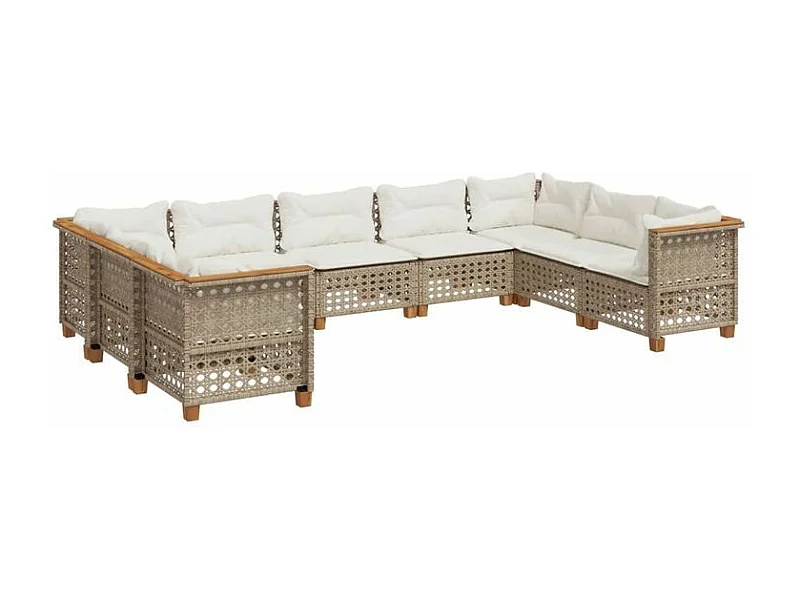 Salon de jardin avec coussins 9 pcs beige résine tressée