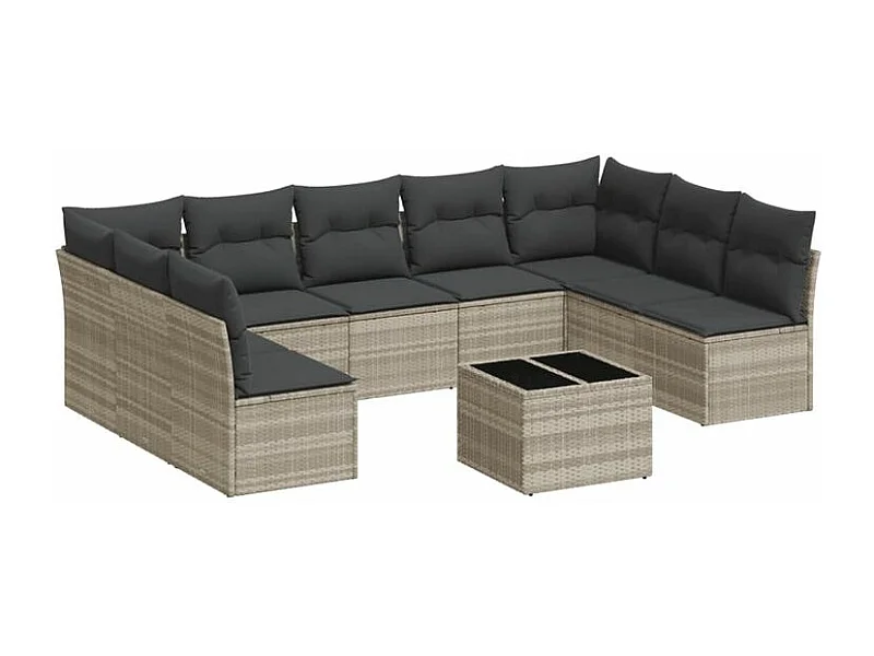 Salon de jardin avec coussins 10 pcs gris clair résine tressée