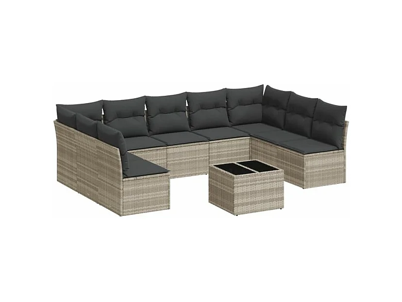Salon de jardin avec coussins 10 pcs gris clair résine tressée