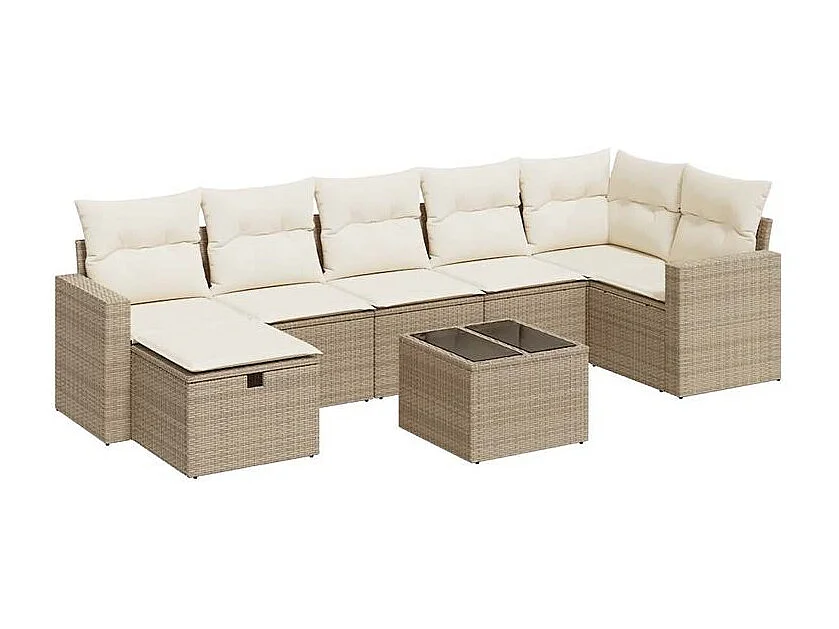 Salon de jardin avec coussins 8 pcs beige résine tressée