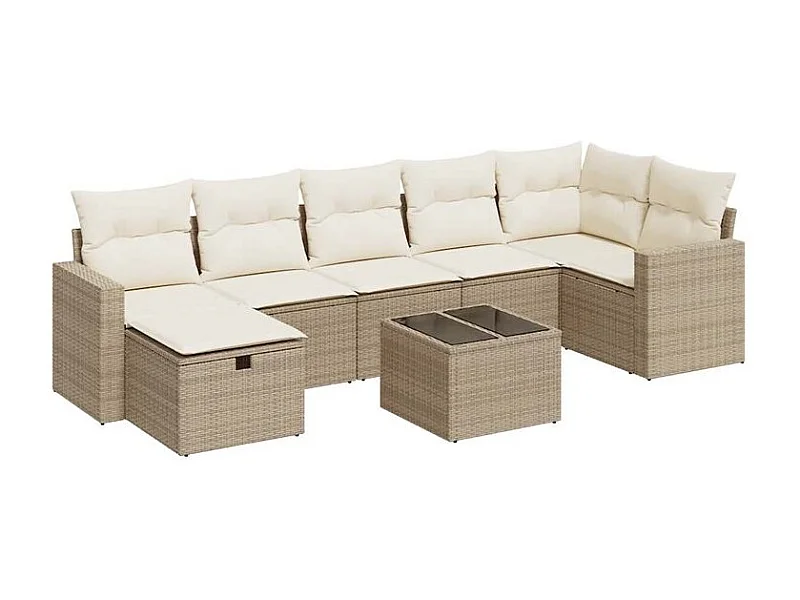 Salon de jardin avec coussins 8 pcs beige résine tressée