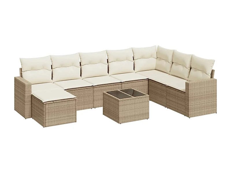 Salon de jardin avec coussins 9 pcs beige résine tressée