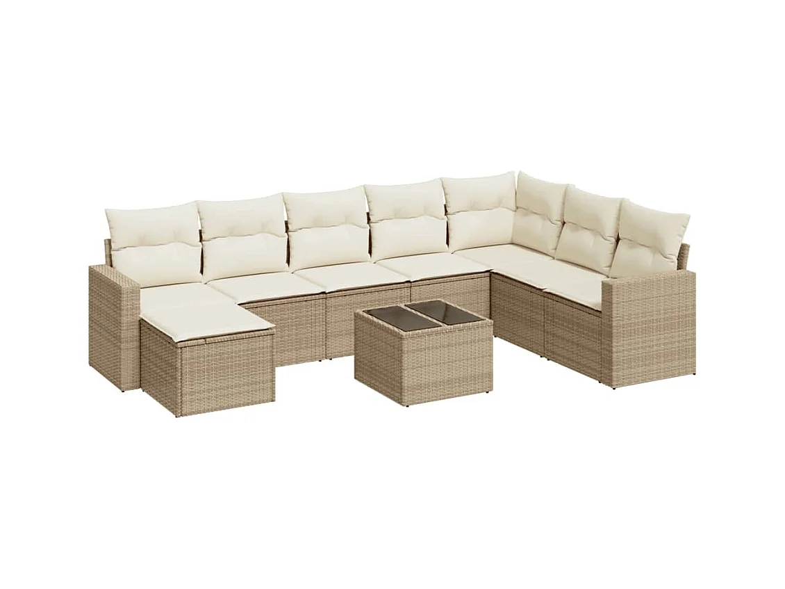 Salon de jardin avec coussins 9 pcs beige résine tressée