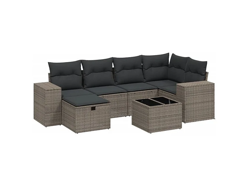 Salon de jardin avec coussins 7 pcs gris clair résine tressée