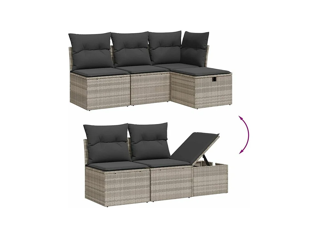 Salon de jardin avec coussins 7 pcs gris clair résine tressée