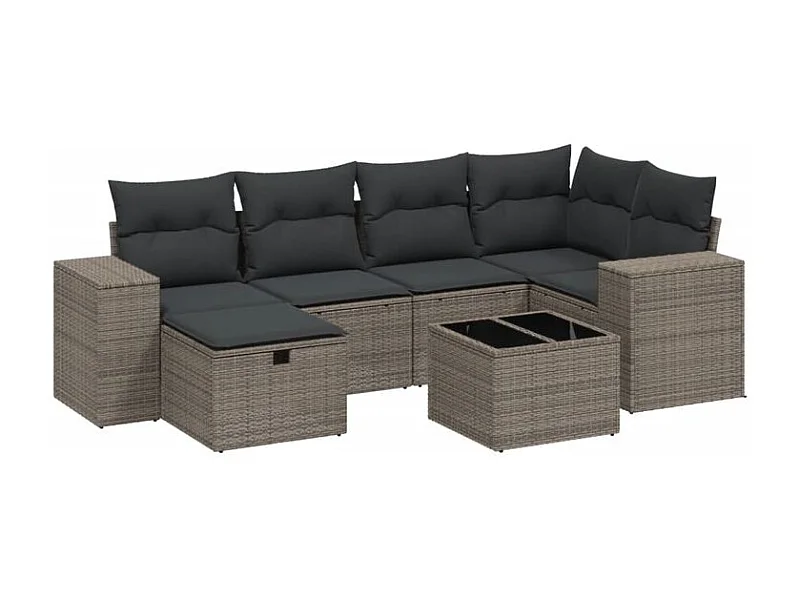 Salon de jardin avec coussins 7 pcs gris clair résine tressée