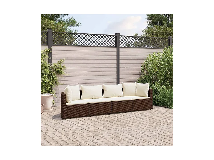 Salon de jardin 4 pcs avec coussins marron résine tressée