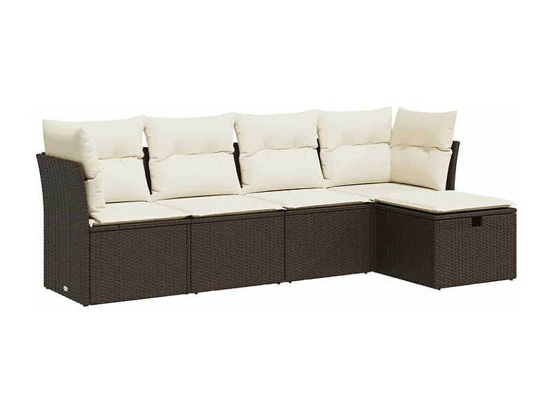 Salon de jardin avec coussins 5 pcs marron résine tressée