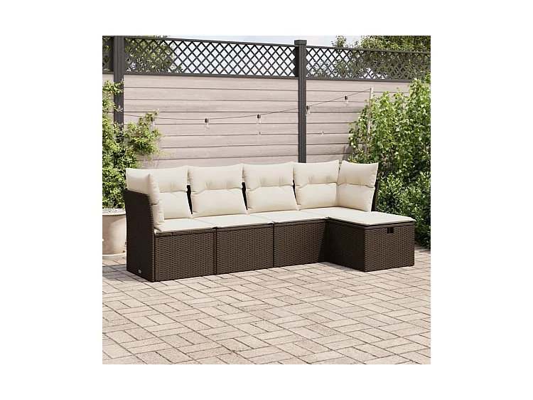 Salon de jardin avec coussins 5 pcs marron résine tressée
