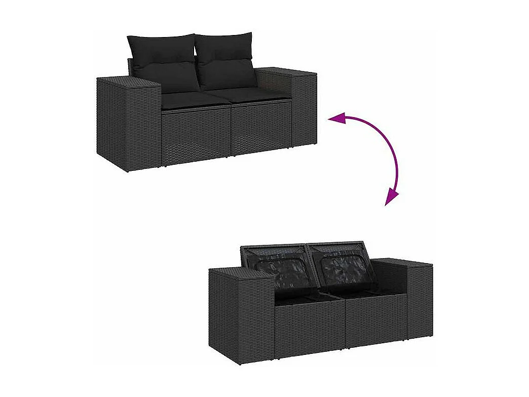 Salon de jardin 10 pcs avec coussins noir résine tressée acacia