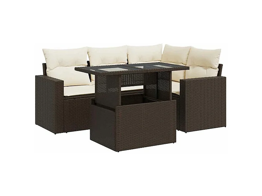 Salon de jardin avec coussins 5 pcs marron résine tressée