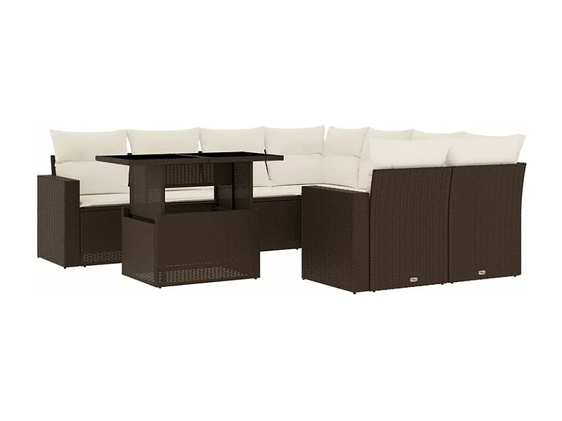 Salon de jardin avec coussins 9 pcs marron résine tressée