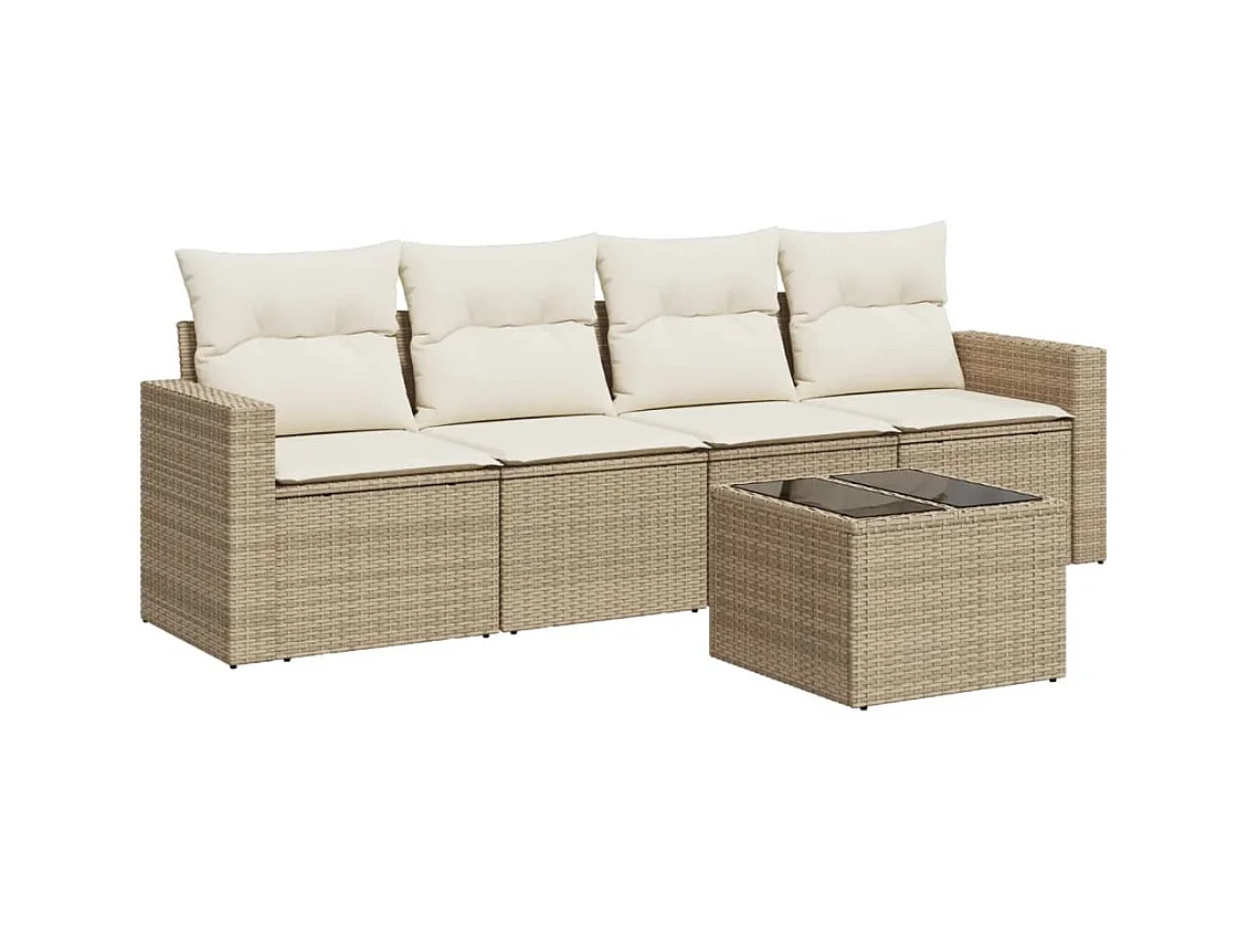 Salon de jardin avec coussins 5 pcs beige résine tressée