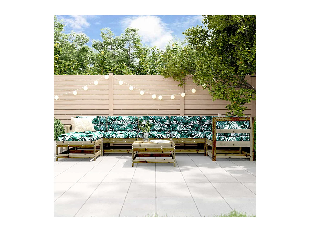 Salon de jardin 8 pcs avec coussins bois de pin imprégné