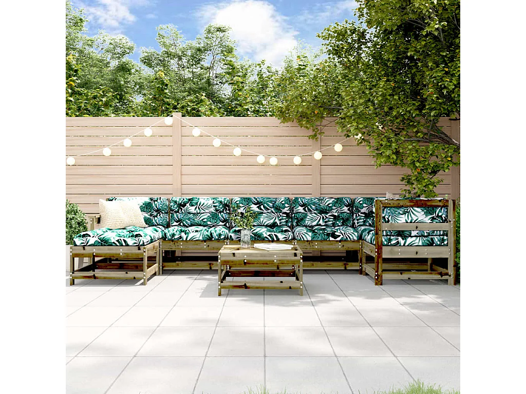Salon de jardin 8 pcs avec coussins bois de pin imprégné