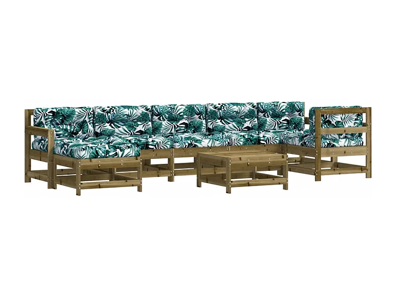 Salon de jardin 8 pcs avec coussins bois de pin imprégné