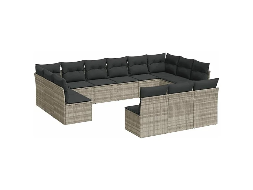 Salon de jardin avec coussins 13 pcs gris clair résine tressée