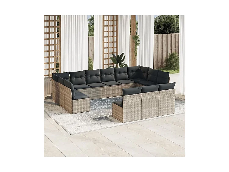 Salon de jardin avec coussins 13 pcs gris clair résine tressée