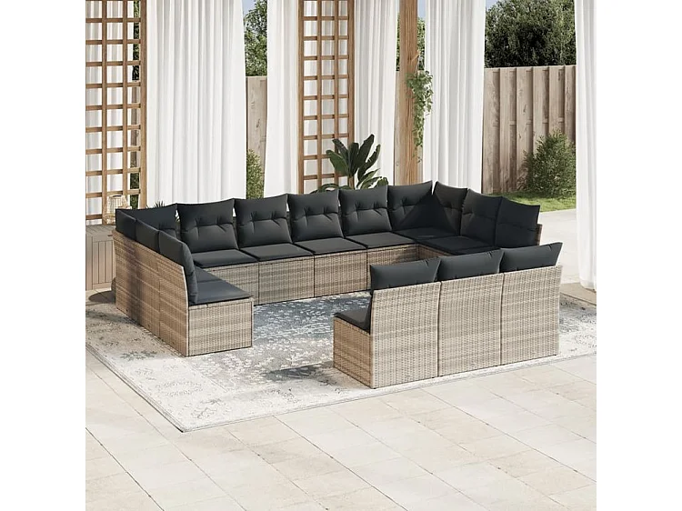 Salon de jardin avec coussins 13 pcs gris clair résine tressée