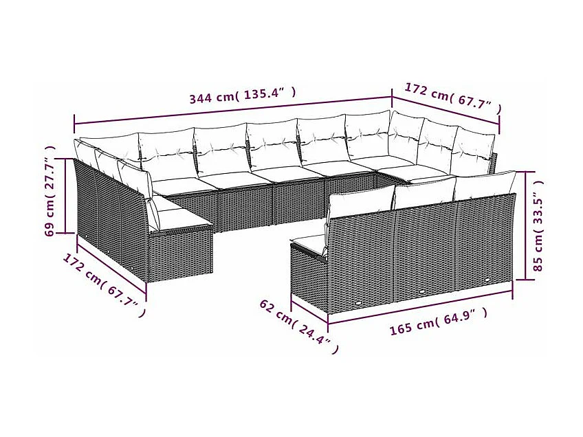 Salon de jardin avec coussins 13 pcs gris clair résine tressée
