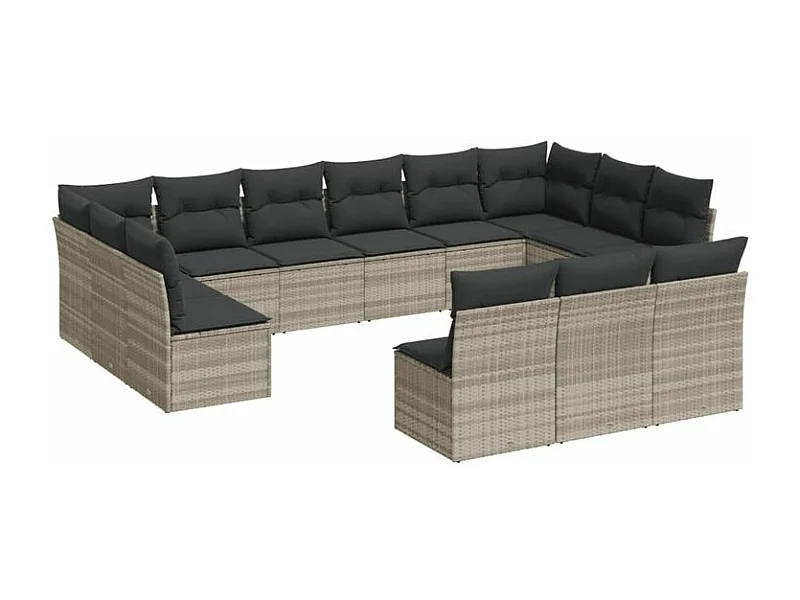 Salon de jardin avec coussins 13 pcs gris clair résine tressée