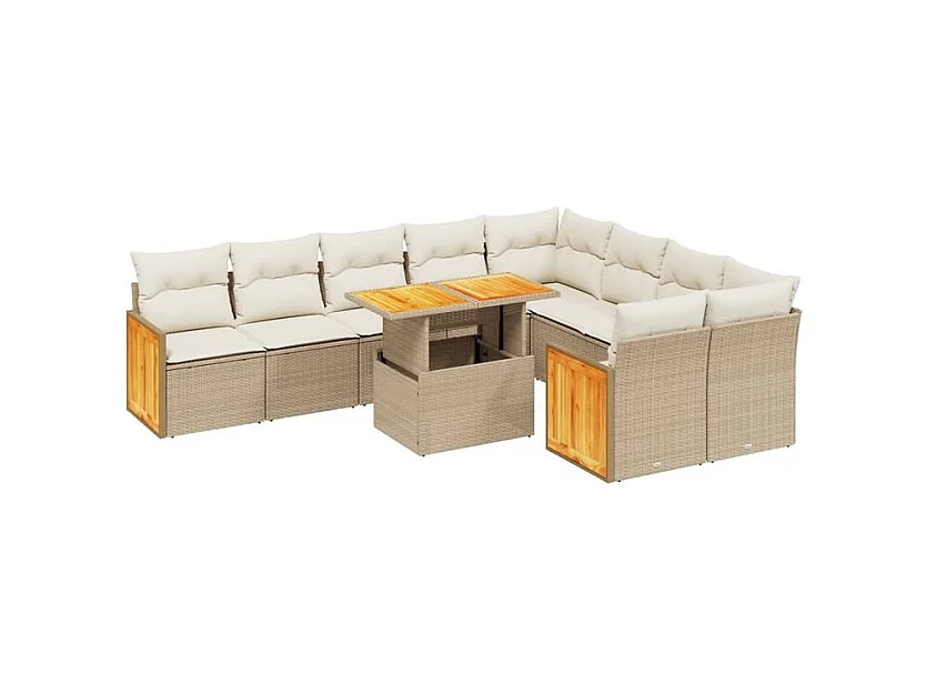 Salon de jardin avec coussins 10 pcs beige résine tressée