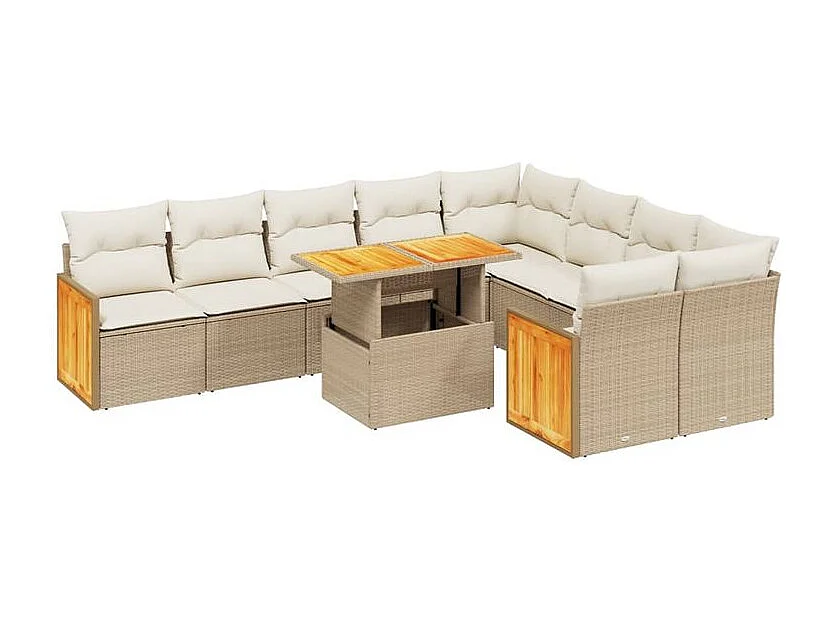 Salon de jardin avec coussins 10 pcs beige résine tressée